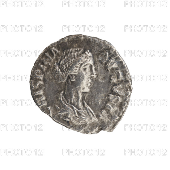 Denarius, Crispina (164–192?; Roman empress 178–192), Commodus (161–192; Roman emperor 177–192) issuer; obverse: draped bust of Crispina facing right, inscription CRISPINA·AVGVSTA; reverse: Venus stands straight, turns her head left, holds an apple in her extended right hand, adjusts her robe on her shoulder with her left hand, inscription V-E-N; date: 178–183; Roman Empire (27 BC–476); place: Rome; medium: coin; dimensions: diameter 16.5–17.0 mm, weight 2.85 g; axis 345°.