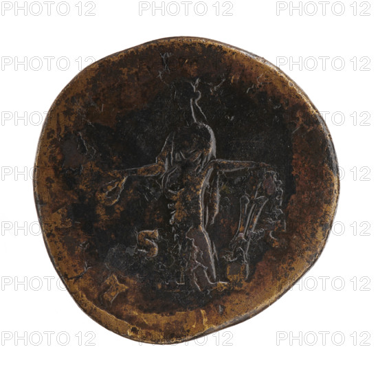 Sestertius, 178–183 CE. Obverse: Bust of Crispina in drapery facing right, legend 'CRISPINA AVGVSTA' around. Reverse: Laetitia standing left, holding a wreath in her right hand and a rudder in her left; globe in field, legend 'LAET...' around, 'SC' in fields. Issuer: Commodus (emperor 177–192) for Crispina (empress 178–192). Roman Empire; Rome. Bronze coin, diameter 32.0 mm, weight 25.50 g, axis 180°.