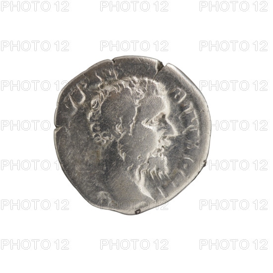 Denarius of Septimius Severus (146–211; Roman emperor 193–211), issuer; Clodius Albinus (c.150–197; Roman emperor 193–197), caesar 193–195. Obverse: Head of Clodius Albinus without a cap, facing right, inscription 'VS AL - BINVS CAES' all around. Reverse: Providentia standing left; in her right hand she holds a baton above a globe on the ground, in her left hand a long scepter; inscription 'PROV G COS' all around, dated 193. Roman Empire (27 BC–476), Rome. Coin: diameter 17.0–17.5 mm, weight 3.24 g, axis 180°.