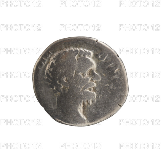 Denarius, caesar 193–195, issuer Clodius Albinus (ca. 150–197) and Septimius Severus (146–211). Obverse: head of Clodius Albinus without a cap to the right, inscription 'T AL - BIN C' (circumferential). Reverse: Roma seated on a round shield facing left, holding a palladium in her right hand and a spear in her left, inscription 'ROMAE - AE - TE' (circumferential). Iconography: personifications, spears, shields, Roma, palladium. Date: 193–195. Medium: Roman coin. Dimensions: diam. 15.0–17.0 mm, weight 2.70 g, axis 15°. Historical period: Roman Empire (27 BC–476).
