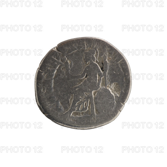Denarius, Clodius Albinus (ca. 150–197; Roman emperor 193–197; caesar 193–195) and Septimius Severus (146–211; Roman emperor 193–211), issuer; iconography includes personifications, spears, shields, Roma (personification), palladium (attribute). Obverse: head of Clodius Albinus without a cap to the right, inscription T AL - BIN C, circumferential. Reverse: Roma sitting on a round shield facing left, holding a palladium in his right hand and a spear in his left, inscription ROMAE - AE - TE, circumferential. Date: 193–195. Roman Empire (27 BC–476), Rome. Coin: diameter 15.0–17.0 mm, weight 2.70 g, axis 15°.