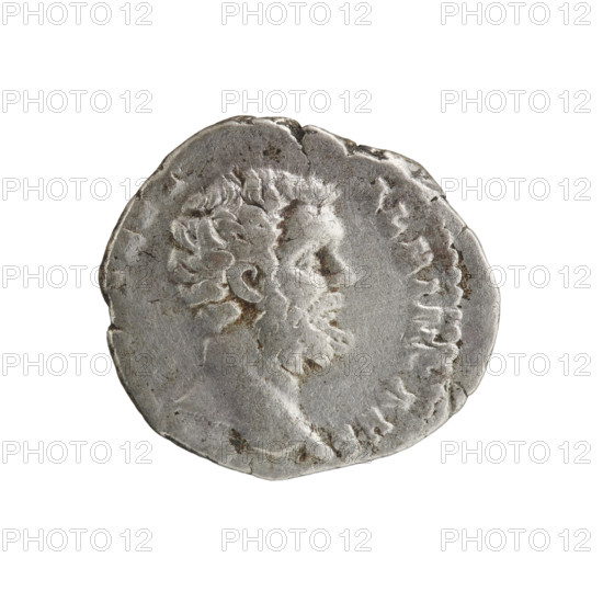 Denarius, Clodius Albinus (ca. 150–197; Roman emperor 193–197), Caesar 193–195; Septimius Severus (146–211; Roman emperor 193–211) (issuer). Obverse: Head of Clodius Albinus, bare, facing right, inscription ALBIN CAES around. Reverse: Aesculapius, half-naked, standing left, holding a staff with a coiled snake in his right hand, inscription C OS - II circumferential. Date: 194–195. Roman Empire (27 BC–476). Rome. Coin; diameter 17.5–19.5 mm; weight 3.15 g; axis 0°.