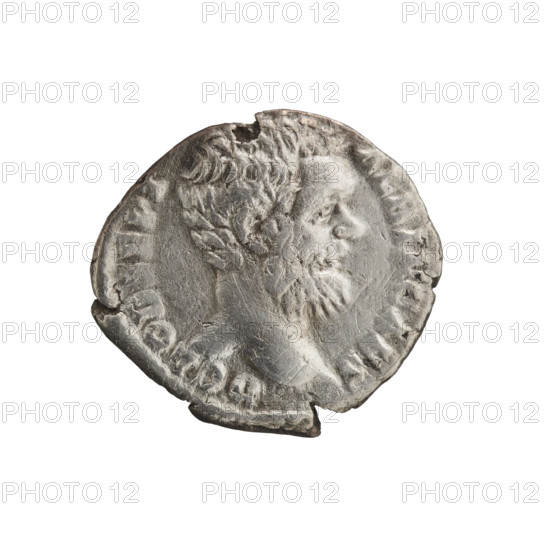 Denarius, ca. 194–195 CE. Obverse: Head of Clodius Albinus uncovered to the right, inscription D CLOD SEPT - ALBIN CAES around. Reverse: Felicitas standing left, holding a caduceus in her right hand and a long scepter in her left, inscription FELICITAS - COS II around. Issuers: Clodius Albinus and Septimius Severus. Materials/medium: Roman coin. Diameter: 16.5–18.0 mm. Weight: 2.75 g. Axis: 0°.