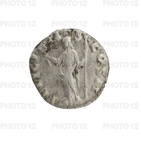 Denarius, Clodius Albinus (ca. 150–197; Roman emperor 193–197), Caesar 193–195; Septimius Severus (146–211; Roman emperor 193–211) (issuer). Obverse: Head of Clodius Albinus bare to the right, legend D CLOD - ALBIN CAES. Reverse: Felicitas standing left, holding a caduceus in right hand and a long scepter in left, legend FELICI - A -S - COS II. Date: 194–195. Roman Empire, Rome. Coin; diameter 16.5 mm; weight 2.75 g; axis 180°.