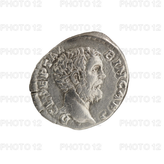 Denarius of Clodius Albinus (ca. 150–197; Roman emperor 193–197), issued under Septimius Severus (146–211; Roman emperor 193–211), Caesar 193–195. Obverse: Head of Clodius Albinus without a cap to the right; inscription 'D·CL·SEPT·AL·BIN·CAES' circumferential. Reverse: Fortuna seated left, holding a rudder on a globe in her right hand and a cornucopia in her left; a wheel under the seat; inscription 'FOR·REDV·CI·COS·II' circumferential. Date: 194–195 CE. Roman Empire. Rome. Coin (denarius): diameter 16.0–18.0 mm, weight 2.70 g, axis 165°.