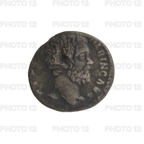 Denarius (forgery?), issued by Clodius Albinus (ca. 150–197; Roman emperor 193–197) during the reigns of Caesar (193–195) and Septimius Severus (146–211; Roman emperor 193–211). Obverse: Head of Clodius Albinus without a cap to the right, legend 'ALBIN CAE' all around. Reverse: Minerva stands frontally, head turned left, holding a branch in her right hand; her left hand rests on a shield standing on the ground and a spear rests on her left shoulder, legend 'PA-CIF COS II' all around. Date: 194–195. Culture: Roman Empire (27 BC–476), Rome. Object type: coin. Diameter: 16.5–17.5 mm. Weight: 1.90 g. Axis: 180°.
