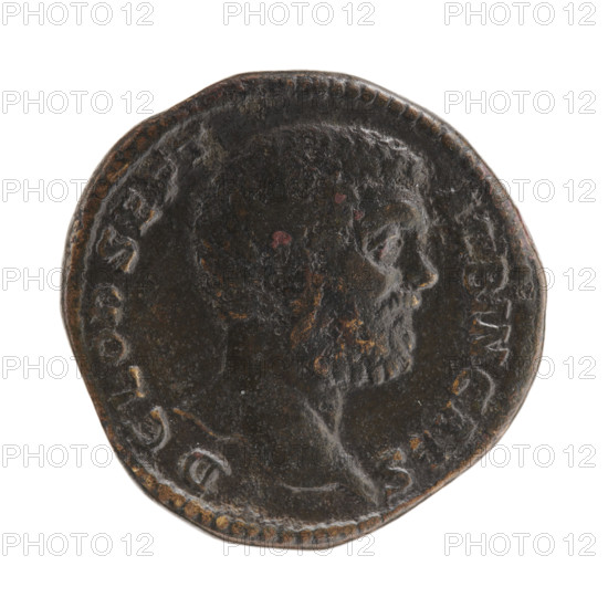 Sestertius, Clodius Albinus (ca. 150–197; Roman emperor 193–197), Caesar 193–195; Septimius Severus (146–211; Roman emperor 193–211) issuer. Obverse: head of Clodius Albinus without a covering to the right, D CLOD SEPT - ALBIN CAES all around. Reverse: Felicitas standing left, holding a caduceus in his right hand and a long scepter in his left, FELI TAS - COS II all around, in SC fields. Date: 194–195 CE. Roman Empire, Rome. Coin (sestertius); diameter 31.0–32.0 mm, weight 24.60 g, axis 195°. Iconography: scepters, personifications, caduceuses; inscriptions as noted.