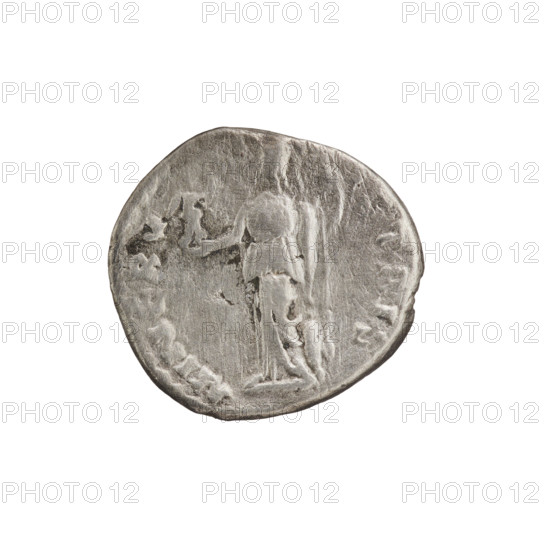 Denarius, Pescennius Niger (ca. 135–194; Roman emperor 193–194), obverse: head of Pescennius Niger in a laurel wreath facing right, inscription CAES C PE - SC NIG; reverse: Minerva stands left holding Victoria in her right hand, a spear in her left, a shield next to her feet, inscription MINER V - ICTRIS; dated 193–194, Roman Empire; mint: Antioch on the Orontes; coin; diameter 15.5–16.5 mm, weight 2.10 g, axis 180°.
