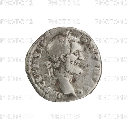 Denarius of Septimius Severus (146–211; Roman emperor 193–211). Obverse: laureate head of Septimius Severus facing right, inscription IMP CAE L SEP - SEV PERT AVG. Reverse: Virtus standing left, holding Victoria in his right hand and a spear pointed down in his left, inscription VIR, AV - G - TR P COS. Date: 193–194. Roman Empire, Rome. Coin. Diameter 17.0–17.5 mm; weight 3.10 g; axis 0°.