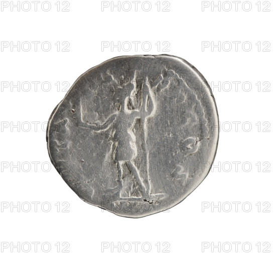 Denarius of Septimius Severus (146–211; Roman emperor 193–211). Obverse: Head of Septimius Severus in laurel wreath facing right, legend AE L SEP - SEV PERT AVG. Reverse: Virtus standing left, holding Victoria in his right hand and a spear with the head down in his left, legend VIRT A - GT - RP COS. Date: 193–194. Roman Empire, Rome. Coin: diameter 17.0–18.5 mm, weight 3.15 g, axis 180°.