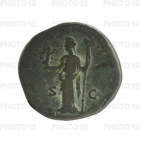 Sestertius; personifications; Septimius Severus (Roman Emperor, 146–211) — iconography: Victoria (attribute), Fides (Fidelity; personification), standard (attribute). Obverse: Head of Septimius Severus with laurel wreath facing right, legend L SEPT - SEV PERT AVG all around. Reverse: Fides in long robe stands straight, head turned left, holds Victoria in his right hand and a standard in his left, legend FID all around, in SC fields. Date: 193–194. Culture: Roman Empire (27 BC–476). Place: Rome. Object type: coin. Diameter: 28.0–29.5 mm. Weight: 19.4 g. Axis: 180 degrees.