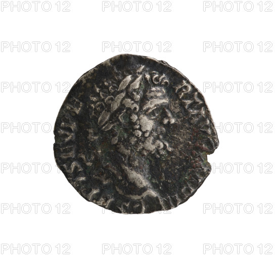 Denarius of Septimius Severus (146–211; Roman emperor 193–211). Obverse: Head of Septimius Severus in a laurel wreath facing right, inscription L SEPT SEV PE - RT AVG, MP III. Reverse: Naked Liber standing left, holding a jug in his right hand and a thyrsus in his left, a panther sitting at his left feet, inscription LI, ERO - PATRI. Date: 194. Roman Empire (27 BC–476). Coin. Diameter 17.0–17.5 mm, weight 2.80 g, axis 0°.