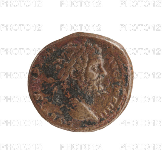 Head of Septimius Severus in a laurel wreath facing right, inscribed 'L SEPT SEV PERT - AVG IMP IIII' around; reverse: Mars in a cloak and helmet walking right, holding a spear in his right hand and a trophy on his left shoulder, inscribed 'MARS - PATER' around, with 'SC' in fields. Roman coin, Roman Empire (27 BC–476), 194, made of bronze; diameter 24.0–26.0 mm, weight 10.06 g, axis 180°.