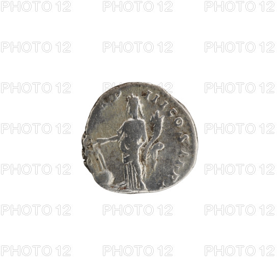 Denarius, Roman deities; Septimius Severus (Roman Emperor, 146–211). Obverse: head of Septimius Severus in a laurel wreath facing right, inscription RT AVG IM. Reverse: Fortuna standing left, holding a rudder resting on a globe in her right hand and a cornucopia in her left, inscription P - III COS II PP. Date: 195–196. Place: Rome, Roman Empire (27 BC–476). Medium: coin. Diameter: 16.5 mm. Weight: 3.18 g. Axis: 180°.