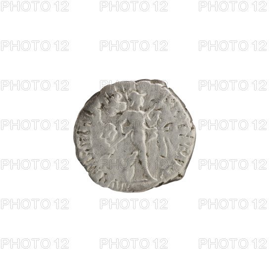 Denarius depicting Roman deities: Obverse: head of Septimius Severus with laurel wreath facing right, inscription EPTSEVPERTAVGIMP. Reverse: naked Mars in helmet and cloak on shoulders striding right, carries a lance in right hand and panoply in left, inscription PMTRP C, pearl rim. Date: 194–198 CE, Rome. Material: coin (denarius). Diameter: 17.5–18.0 mm. Weight: 3.28 g.