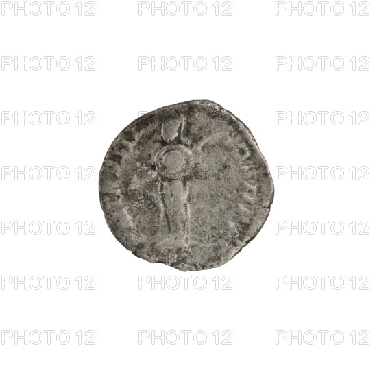 Denarius; obverse: Head of Septimius Severus in a laurel wreath facing right, inscribed L SEPT SEV PERT - VG IMP V; reverse: Minerva stands left, holding a spear in her right hand pointing forward and down and a round shield in her left, inscribed P M TR P III - COS II P; Septimius Severus (Roman emperor, 146–211); Roman Empire, 27 BC–476; coin; diameter 17.5–18.5 mm; weight 2.90 g; axis 180°.
