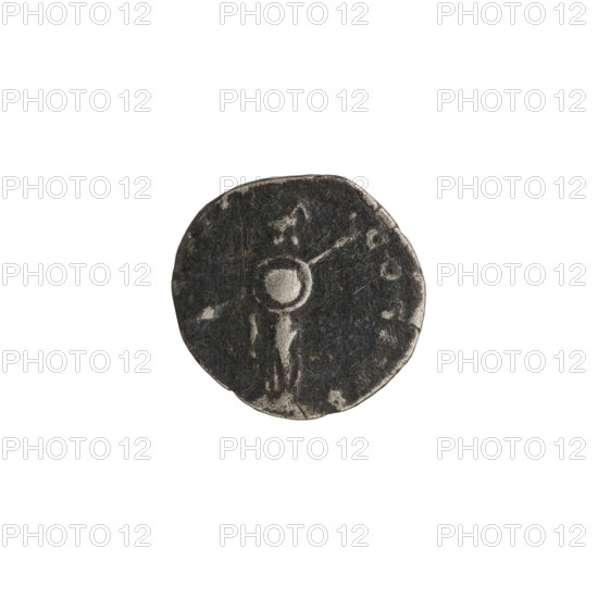 Denarius showing head of Septimius Severus in a laurel wreath facing right, inscribed L SEP, SEV PER, MP V; reverse: Minerva stands left, holding a spear pointing forward and down in her right hand and a round shield in her left, inscribed COS II PP. Roman Empire (27 BC–476), 195. Silver coin, diameter 16.5–17.0 mm, weight 3.16 g, axis 0°.