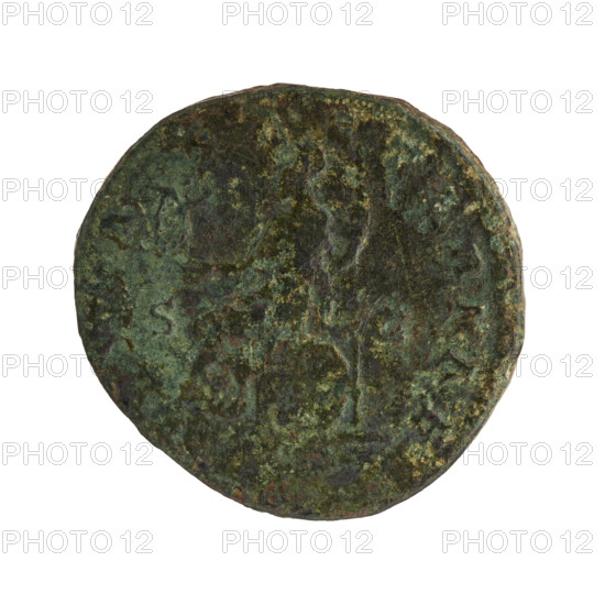 Sestertius of Septimius Severus (Roman emperor, 146–211). Obverse: head of Septimius Severus in a laurel wreath facing right, inscription 'SEPT SEV PE - RT AVG IMP' all around. Reverse: Roma seated left, holding a small figure of Victoria in her right extended hand, a spear in her left, shield leaning against the seat, inscription 'E - RNAE' all around, in SC fields. Roman Empire (27 BC–476), Rome; coin. Diameter 29.5–30.0 mm; weight 20.30 g; axis 0°.