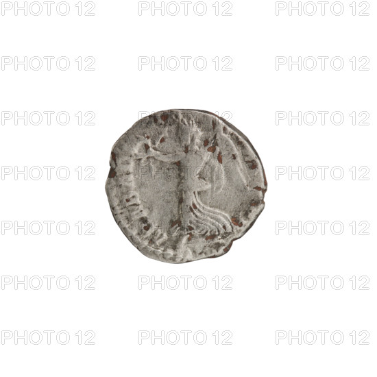 Denarius, head of Septimius Severus in a laurel wreath facing right, inscription 'SEPT SEV PERT - AVG I, VII' around; reverse: Victoria walking left, holding a wreath in her outstretched right hand and a trophy in her left, inscription 'ARAB ADI - AB -, PP' around. Roman, 195–196 CE, Rome; silver coin, diameter 16.5–17.0 mm, weight 2.85 g, axis 165°.