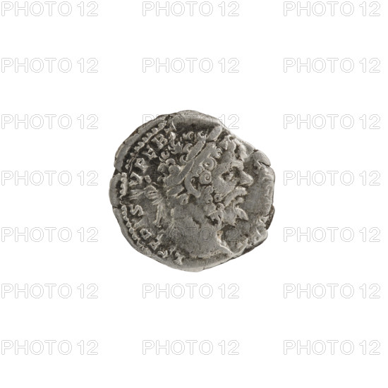Denarius, Roman Empire (197–198 CE). Obverse: head of Septimius Severus with laurel wreath facing right, legend LSEPTSEVPERT AVGIMPX, pearl rim. Reverse: Salus seated facing left, holding a patera in right hand, feeding a snake entwined around an altar, legend SALVTI AVGG, pearl rim. Coin (Rome); diameters 17.0–17.5 mm, weight 3.30 g.