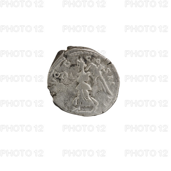 Denarius; obverse: head of Septimius Severus in laurel wreath facing right, legend LSEPT, AVGIMPX, pearl border; reverse: Victoria running left holding a wreath in her right hand and a palm in her left, legend VGGCO SIIPP, pearl border. Roman Empire, 197–198 CE. Silver coin, diameter ~16–17 mm, weight 3.00 g.