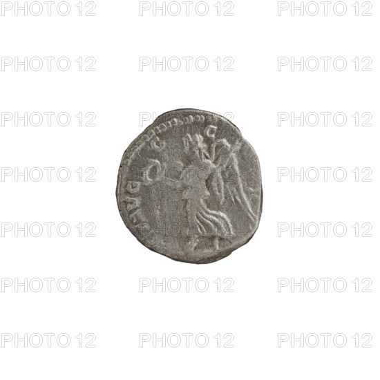 Denarius; Roman deities; wreaths; palm branches. Septimius Severus (Roman emperor; 146–211) — iconography. Obverse: LSEPTSEVPERT AV, head of Septimius Severus in a laurel wreath facing right, pearl border. Reverse: VICTAVG GC, Victoria running left, holding a wreath in her right hand and a palm in her left, pearl border. Date: 197–198. Roman Empire (27 BC–476). Rome. Coin. Diameter 16.0–16.5 mm. Weight 1.53 g.