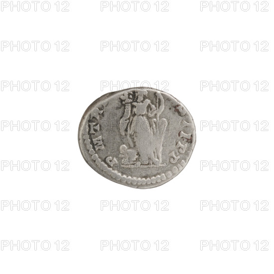Denarius depicting Roman deities and Fortuna; Septimius Severus (Roman emperor, 146–211). Obverse: LSEPTSEVAVGIMP XIPART, head of Septimius Severus in laurel wreath facing right. Reverse: PMTR IIPP, Fortuna standing, holding a cornucopia in her right hand and a rudder in her left, prow of a ship at her left feet, pearl rim. Date: 198–200. Roman Empire (27 BC–476). Coin: diameter 15.0–17.5 mm; weight 3.35 g.