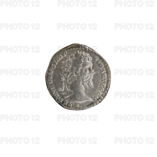 Denarius; obverse: head of Septimius Severus in a laurel wreath facing right, pearl rim, inscription LSEPTSEVAVGIMP XIPARTMAX. Reverse: Mars standing right, stripped to the waist, resting his right hand on a round shield and holding a spear in his left hand, pearl rim. Date: 198–200. Culture/place: Roman Empire, Rome. Type: coin (denarius). Diameter: 17.0 mm. Weight: 3.01 g.