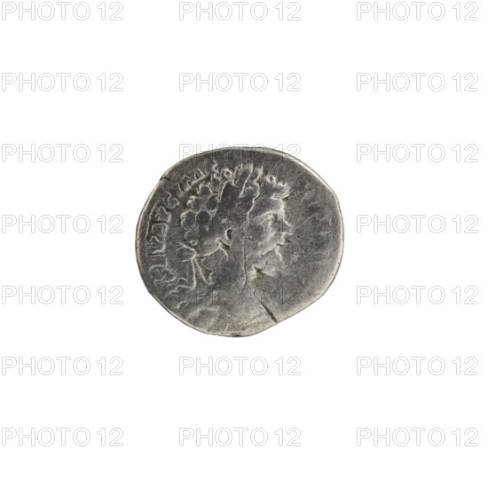 Denarius depicting Mars and Septimius Severus. Obverse: Head of Septimius Severus with laurel wreath facing right, inscription LSEPTSEVAVGIMP XIPART, pearl border. Reverse: Mars standing right, stripped to the waist, resting his right hand on a round shield and holding a spear in his left, inscription MAR TORI, pearl border. Rome, 198–200. Coin (Roman Empire, 27 BC–476), dia. 17.5 mm, weight 3.05 g.