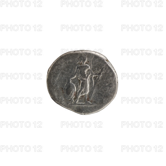 Denarius; Roman deities; Mars; Septimius Severus (Roman emperor, 146–211) — iconography. Obverse: LSEPTSEVAVGIMP XIPART, head of Septimius Severus with laurel wreath facing right, pearl border. Reverse: MAR, TORI, Mars standing right, stripped to the waist, resting his right hand on a round shield, holding a spear in his left hand, pearl border. Date: 198–200. Place: Rome, Roman Empire (27 BC–476). Coin; diameter 17.5 mm; weight 3.05 g.