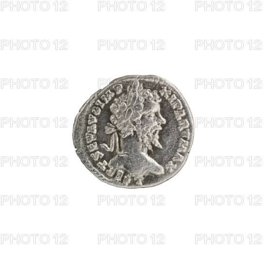 Denarius, Roman deities, Victoria; Septimius Severus (Roman emperor, 146–211) — iconography. Obverse: Head of Septimius Severus in a laurel wreath facing right, pearl rim; inscription LSEPTSEVAVGIMP XIPARTMAX. Reverse: VICTORIA EA VGGFEL — Victoria tiptoes to the left, holding a garland in both hands; at left a round shield on a rectangular pedestal, pearl rim. Date: 198–200. Roman Empire (27 BC–476). Material: coin. Diameter: 17.0–18.5 mm. Weight: 3.15 g.