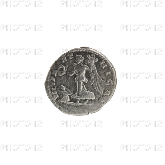 Denarius, 198–200 CE. Obverse: Head of Septimius Severus (wearing a laurel wreath) facing right, pearl rim; inscription LSEPTSEVAVGIMP, PARTMAX. Reverse: Victoria walking left, holding a wreath in her right outstretched hand and a trophy in her left; a prisoner with hands tied behind his back sits at her feet, pearl rim; inscription VICT PART HICAE. Roman Empire; Rome. Coin — diameter ~17.0–17.5 mm, weight 3.16 g.