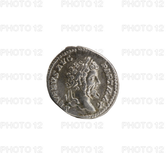 Denarius; Roman deities; Victoria; Septimius Severus (Roman emperor, 146–211) — iconography. Obverse: SEVERVSAVG PARTMAX — Head of Septimius Severus in a laurel wreath facing right; pearl rim. Reverse: PMTRPVIIICOSI IPP — Victoria tiptoes left, holding a garland in both hands; at her feet left, a round shield on a pedestal; pearl rim. Date: 200. Roman Empire (27 BC–476). Coin; diameter 17.0–19.0 mm; weight 3.00 g.