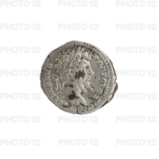 Denarius; obverse: Head of Septimius Severus in a laurel wreath facing right, inscribed SEVERVSAVG PARTMAX, pearl rim. Reverse: Victoria tiptoes left holding a garland in both hands, with a round shield on a pedestal at her feet, inscribed PMTR PVIII CO SIIPP, pearl rim. Roman Empire, dated 200. Rome. Coin (silver); diameter 20.0–20.5 mm; weight 3.40 g.