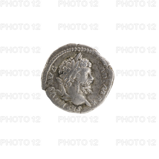 Denarius; Roman deities; Victoria; Septimius Severus (Roman emperor, 146–211) — iconography. Obverse: SEVERVSAVG, ARTMAX — Head of Septimius Severus in a laurel wreath facing right, pearl rim. Reverse: PMTRPVIII COSI IPP — Victoria tiptoes left, holding a garland in both hands; at her feet left, a round shield on a pedestal, pearl rim. Date: 200. Culture: Roman Empire (27 BC–476). Type: coin (Rome). Dimensions: diameter 17.5–19.0 mm; weight 3.05 g.