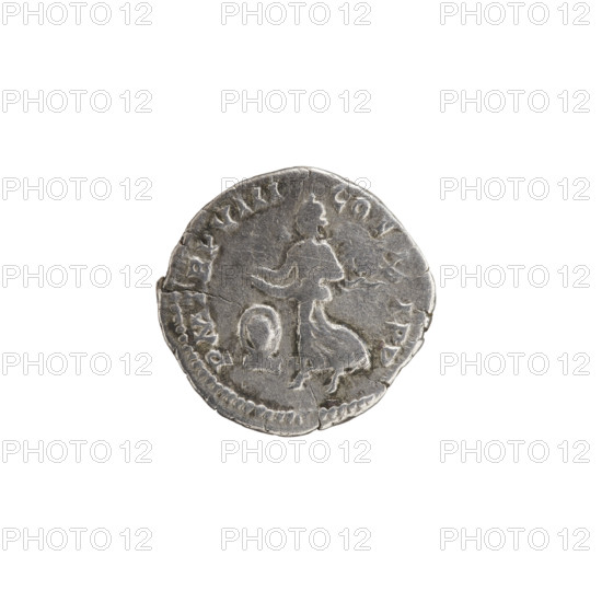 Denarius; Roman deities; Victoria (mythology); Septimius Severus (Roman emperor, 146–211) — iconography. Obverse: legend SEVERVSAVG; head of Septimius Severus in a laurel wreath facing right, pearl rim. Reverse: legend PMTRPVIII COSI IPP; Victoria tiptoes left holding a garland in both hands; at her feet left, a round shield on a pedestal, pearl rim. Date: 200. Culture: Roman Empire (27 BC–476). Place: Rome. Object type: coin. Dimensions: diam. 17.5–19.0 mm; weight 3.05 g.