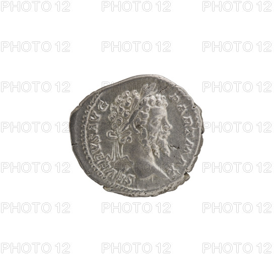 Denarius, Septimius Severus (Roman Emperor; 146–211) — Obverse: Head of Septimius Severus with a laurel wreath facing right, pearl rim; inscription SEVERVS AVG PART MAX. Reverse: The emperor in a laurel wreath and military attire with a cloak over his left shoulder stands straight, head turned left; in his right hand he holds a patera above a burning tripod, in his left hand he holds a spear with the point downwards; inscription RESTITVTOR VRBIS, pearl rim. Date: 200–201. Roman Empire (27 BC–476). Rome. Coin: dia. 20.0 mm, weight 3.20 g.