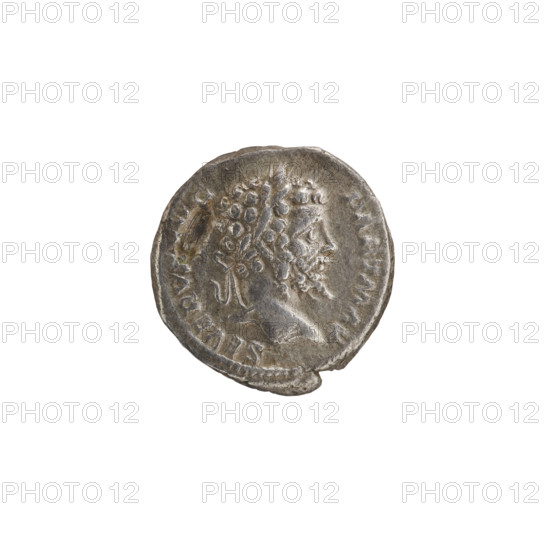 Denarius, emperor standing in front of a tripod, Septimius Severus (Roman Emperor; 146–211) — iconography, tripods. Obv.: SEVERVSAVG PARTMAX — Head of Septimius Severus with a laurel wreath facing right, pearl rim. Rev.: RESTITVTOR VRBIS — Emperor in a laurel wreath and military dress with a cloak over his left shoulder stands upright, head turned left; in his right hand he holds a patera above a burning tripod, in his left hand he holds a spear with the point downwards, pearl rim. Date: 200–201. Culture: Roman Empire (27 BC–476). Place: Rome. Object type: coin. Material: silver. Diameter: 18.0–18.5 mm. Weight: 2.36 g.