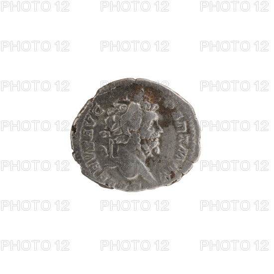 Denarius of Septimius Severus (Roman Emperor, 146–211). Obverse: Head of Septimius Severus in a laurel wreath facing right, pearl rim; inscription 'SEVERVS AVG PART MAX'. Reverse: Emperor in a laurel wreath and military dress with cloak over his left shoulder, standing with head turned left; in his right hand he holds a patera above a burning tripod, in his left hand a spear pointing downwards; pearl rim; legend 'RESTITVTOR VRBIS'. Rome, 200–201 CE. Coin; diameter ~16.5–19.5 mm, weight 2.90 g.
