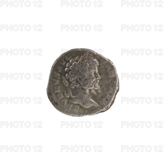 Denarius, Septimius Severus (Roman Emperor; 146–211) — iconography: emperor standing in front of a tripod. Obv.: SEVERVS AVG, head of Septimius Severus with a laurel wreath facing right, pearl rim. Rev.: RESTITVTOR VRBIS, emperor in a laurel wreath and military dress with a cloak over his left shoulder stands straight, head turned left; in his right hand he holds a patera above a burning tripod, in his left hand he holds a spear with the point downwards, pearl rim. Date: 200–201. Culture: Roman Empire. Material/object type: coin (denarius). Diameter: 16.5–18.0 mm. Weight: 2.98 g.