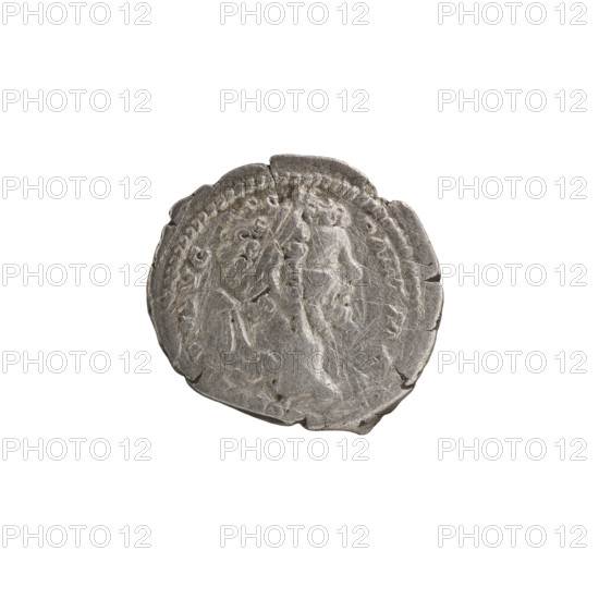Denarius, Septimius Severus (Roman Emperor; 146–211) — Obv.: Head of Septimius Severus with a laurel wreath facing right, pearl rim, legend SEVERVSAVG PARTMAX. Rev.: Emperor in laurel wreath and military dress with cloak over his left shoulder stands, head turned left; in his right hand he holds a patera above a burning tripod, in his left hand he holds a spear with the point downwards, pearl rim, legend RESTITVTOR VRBIS. Date: 200–201. Culture/place: Roman Empire, Rome. Object type/material: coin. Diameter: 18.5–20.0 mm. Weight: 2.99 g.