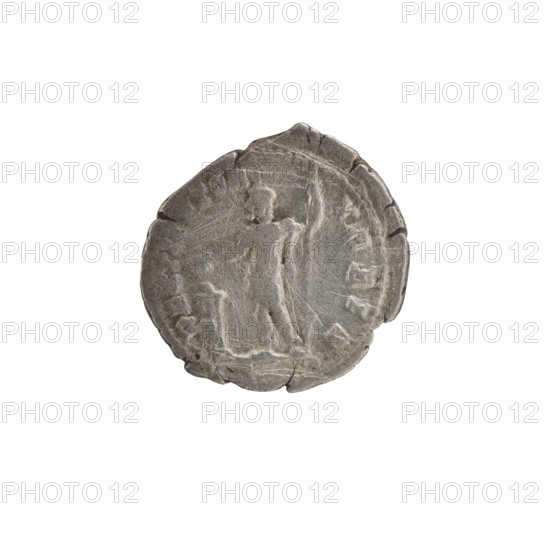 Denarius, Septimius Severus (Roman Emperor; 146–211) — Obv.: Head of Septimius Severus with laurel wreath facing right, pearl rim, legend SEVERVSAVG PARTMAX. Rev.: Emperor in laurel wreath and military dress with cloak over left shoulder stands straight, head turned left; right hand holds a patera above a burning tripod, left hand holds a downward-pointing spear, pearl rim, legend RESTITVTOR VRBIS. Date: 200–201. Roman Empire. Material: coin. Diameter: 18.5–20.0 mm. Weight: 2.99 g.