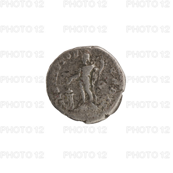 Denarius, emperor standing before a tripod. Septimius Severus (Roman emperor; 146–211). Obv.: SEVERVSAVG PARTMAX — Head of Septimius Severus with a laurel wreath facing right, pearl rim. Rev.: RESTITVTOR VRBIS — The emperor stands naked, facing forward with head turned left; in his right hand he holds a patera above a burning tripod, in his left hand a long scepter, pearl rim. Date: 200–201. Roman Empire (27 BC–476). Coin. Diameter: 18.0–19.0 mm. Weight: 3.45 g.
