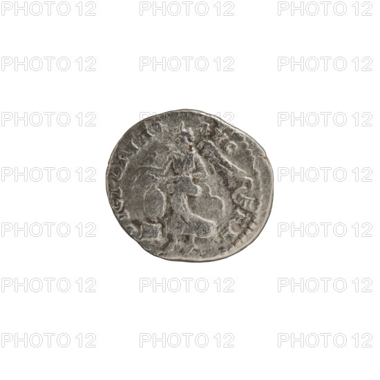 Denarius (hybrid), Roman deities, Victoria; Septimius Severus (Roman emperor, 146–211) — iconography. Obv.: SEVERVSAVG PARTMAX. Head of Septimius Severus in a laurel wreath facing right, pearl rim. Rev.: VICTORIAE AVG - G FEL. Victoria striding left holding a garland in both hands; on the left a round shield standing on a pedestal, pearl rim. Date: 200–201. Roman Empire (27 BC–476). Rome. Coin. Diameter: 16.0–18.0 mm. Weight: 3.25 g.
