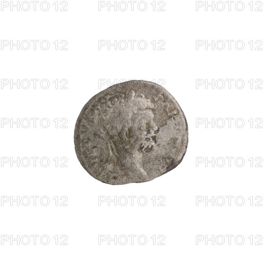 Denarius; Roman deities; Victoria; Septimius Severus (Roman emperor, 146–211) — iconography; shields. Obverse: SEVERVS PART, head of Septimius Severus in a laurel wreath facing right, pearl rim. Reverse: VICTORIA walking left holding a garland in both hands, at left a round shield standing on a pedestal, pearl rim. Date: 200–201 CE. Roman Empire. Rome. Coin. Diameter 15.5–17.5 mm. Weight 2.10 g.