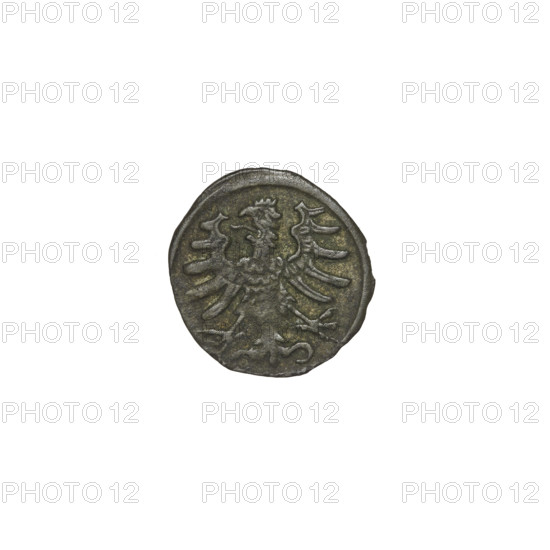 Crown denarius, Sigismund I the Old (King of Poland; 1506–1548); obverse: crown with letters S and P on the sides; reverse: crowned eagle with head turned to the left; dated 1506–1548; Kraków, Poland; coin; weight 0.31 g.