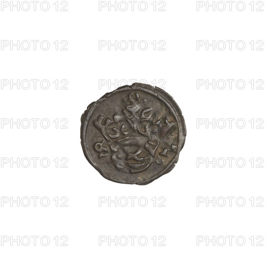 Crown denarius of Sigismund I the Old (King of Poland, r. 1506–1548). Obverse: crown with letters S and P at the sides. Reverse: eagle facing left, crowned, with long talons. Dated 1506–1548, struck in Kraków, Poland; coin, weight 0.30 g.