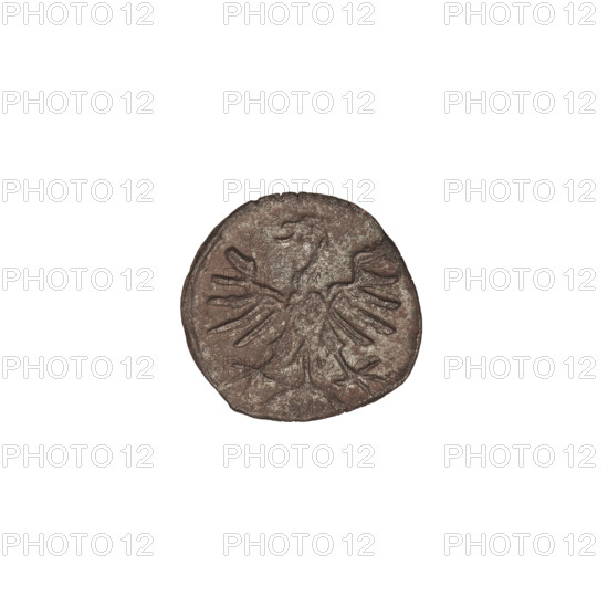 Crown denarius of Sigismund I the Old (King of Poland, reign 1506–1548). Obverse: crown with letters S and P on the sides. Reverse: crowned eagle with head turned to the left and long talons. Minted in Kraków, Poland, dated 1506–1548. Coin, weight 0.32 g.