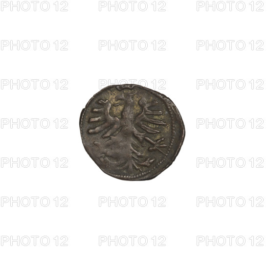 Crown denarius, Sigismund I the Old (King of Poland; 1506–1548); obverse: crown with letters S and P on the sides; reverse: crowned eagle with head turned to the left, long talons; talons, crowns, eagles, wings; 1506–1548, Kraków, Poland; coin; weight 0.37 g