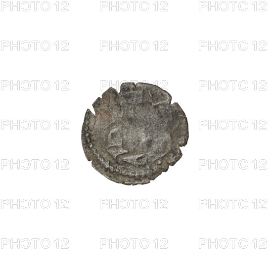 Crown denarius of Sigismund I the Old (King of Poland, reign 1506–1548). Obverse: crown with letters S and P on the sides. Reverse: crowned eagle with head turned to the left, long talons, wings, talons, crowns, eagles motifs. Dated 1506–1548, Kraków, Poland. Coin, weight 0.36 g.